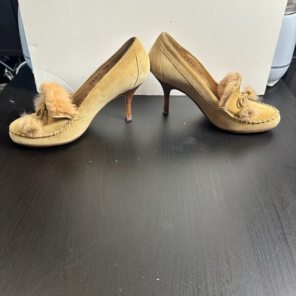 StUnNiNg Fur Lined DELMAN Suede Loafer Style Heels Tan Brown Size 7.5 - Picture 6 of 15
